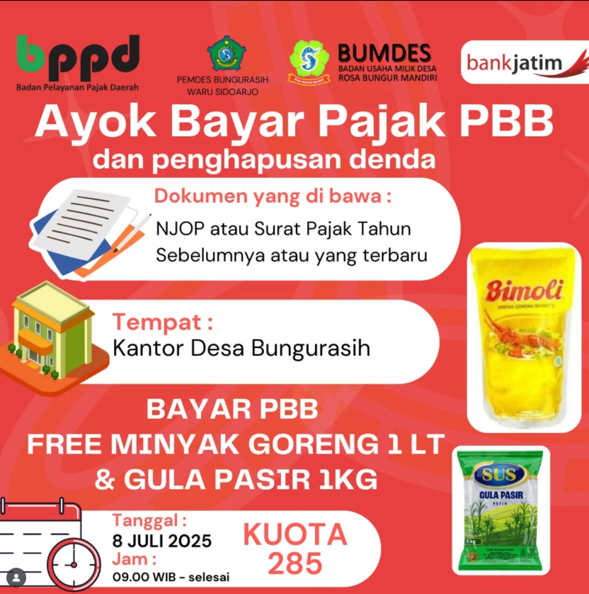 PEMDES Bungurasih Ajak Warga Tertib Bayar PBB, Dapat Hadiah Minyak Goreng dan Gula Pasir